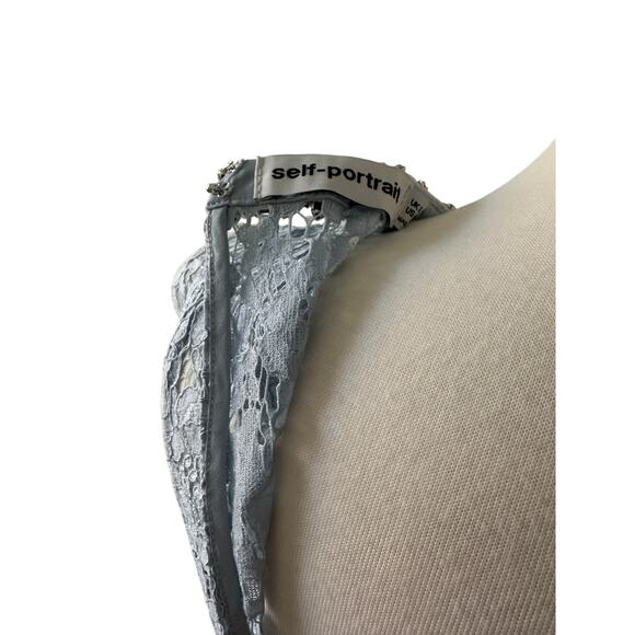 Self-Portrait Blue Fine Lace Pearl Midi Dress - Picture 12 of 14